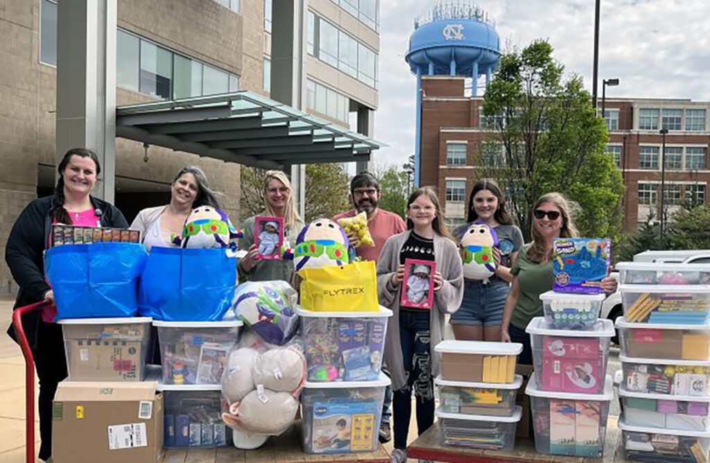Ward family handed off the donations to UNC Health staff 
