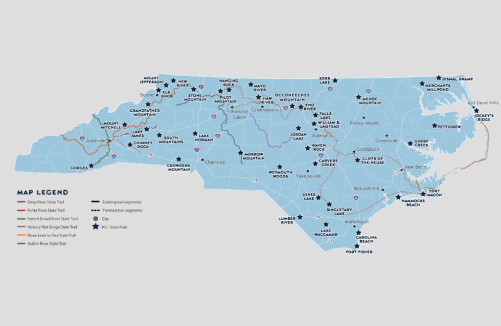 Map of North Carolina state parks.